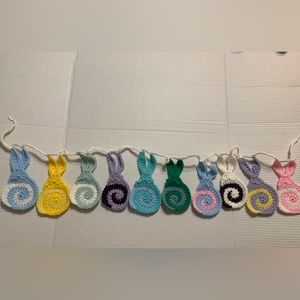 Easter Bunny Swirly Garland New Handmade Crochet Rainbow Colors
